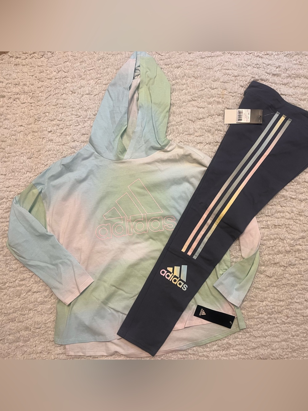 adidas Girls' Pastel Tie-Dye Hoodie with Gray Leggings